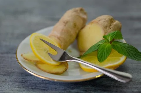 Lemons, mint and gingers Stock Photos