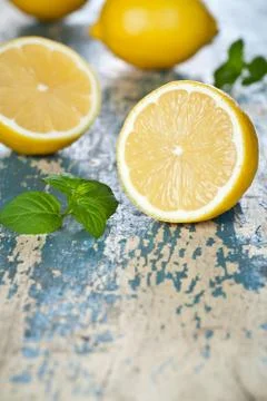 Lemons with mint Stock Photos