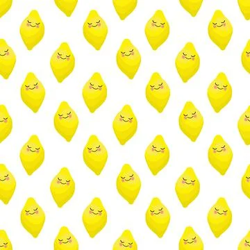 Lemons pattern seamless. Vector pattern with tropical fruits. Lemon character Stock Illustration