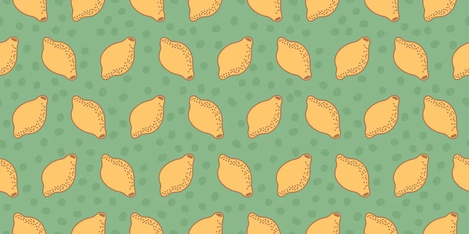Lemons Pattern. Yellow Citrus seamless print on green dotted background. Adding Stock Illustration