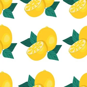 Lemons seamless pattern, citrus juicy fruits. Vector illustration. Fruit print Stock Illustration