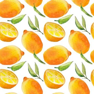 Lemons Seamless Pattern. Watercolor square frame of lemons and branches. Illustrazione stock