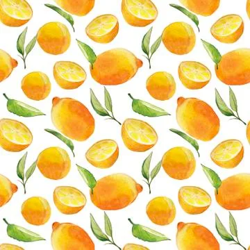 Lemons Seamless Pattern. Watercolor square frame of lemons and branches. Stock Illustration