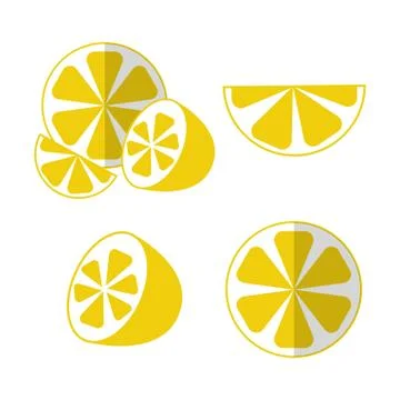 Lemons set halved and sliced pieces in flat style with shadow Illustrazione stock