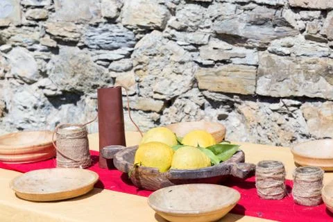 Lemons on the table of the castle Stock Photos