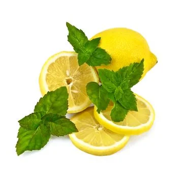 Lemons with three sprigs of mint Stock Photos