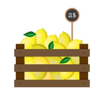 Lemons in wooden grate Stock Illustration