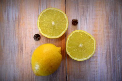 Lemons on wooden rustic table Stock Photos