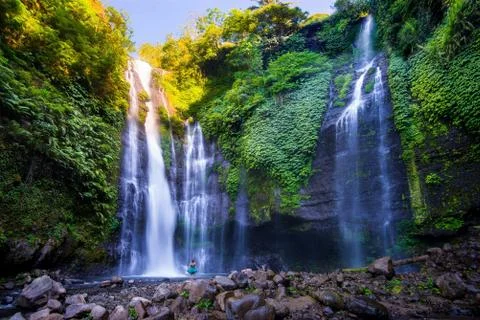 Lemukih Waterfall - Sekumpul warerfall - Bali - Singaraja, Indonesia. Stock Photos