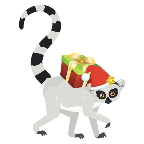 Lemur in Christmas hat Stock Illustration