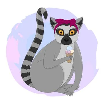 Lemur with Ice Cream Stock Illustration
