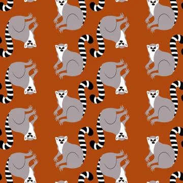 Lemur. Vector illustration of an animal. Flat style. Seamless pattern. Stock Illustration