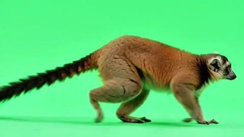 Lemur walking continuously of the middle point in pure clean green screen Video stock 318390960