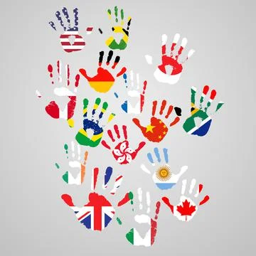 Lending a hand to global change. Representations of handprints from people ar Stock Illustration