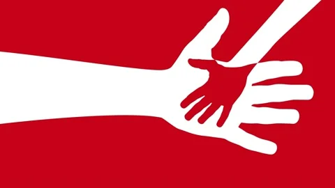 Lending a helping hand. Two hands, help and solidarity. Animated pattern in c Stock Footage 177279080