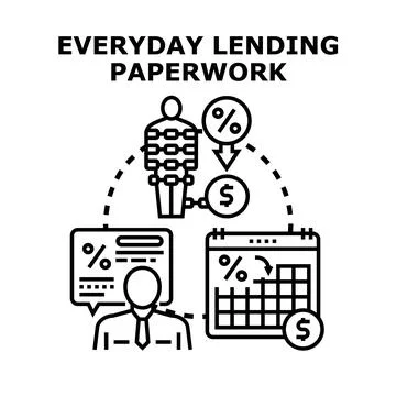 Lending paperwork process with interest calculations and debt obligations Stock Illustration