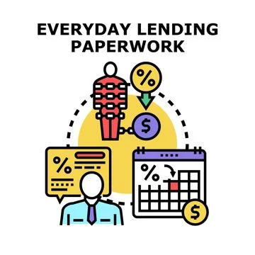 Lending paperwork process with interest calculations and debt obligations Stock Illustration