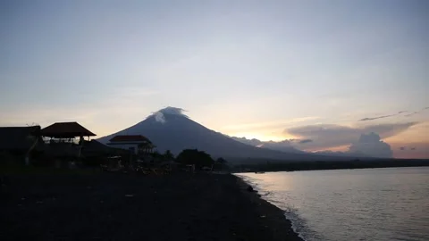 Lengthy Shot of Mount Agung Volcano, Bali, Indonesia Stock Footage 131153516