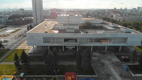 Lenin memorial from a height view of the Park near the memorial inscription Stock Footage 111446216