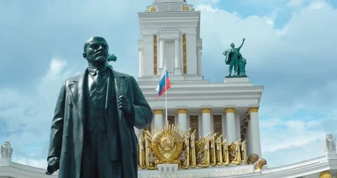 Lenin monument, The Architecture Of The Soviet Era In Vdnkh Expo Park Stock Footage 134178270