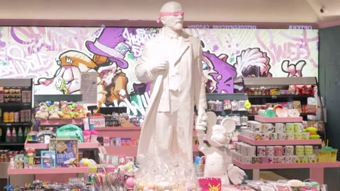 Lenin monument Mickey Mouse Cartoon Contemporary art shop 스톡 동영상 150641916