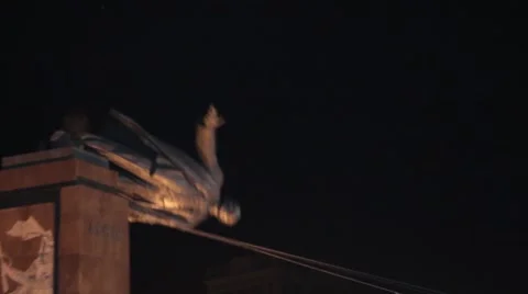 Lenin monument / statue fall in Kharkiv (Kharkov) Ukraine, September 2014. Stock Footage 42122560