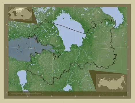 Leningrad, Russia. Elevation map colored in wiki style with lakes and rivers Stock Illustration