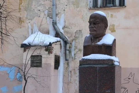 Lenin's Bust in the Winter Stock Photos