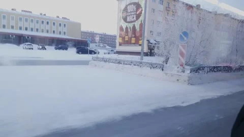 Leninsky Prospekt in the city of Norilsk. View from the car window Stock Footage 169778385