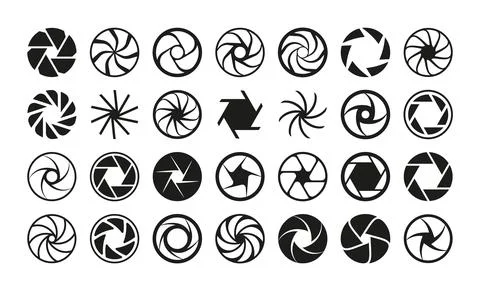 Lens aperture. Camera shutter and optic diaphragm logo for photographers and イラスト素材