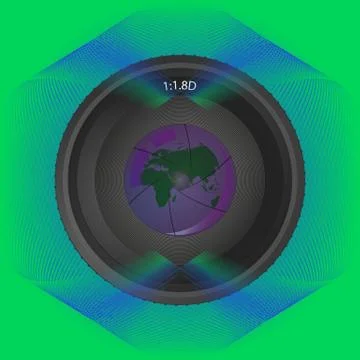 Lens on background lines with reflection Planet Stock Illustration