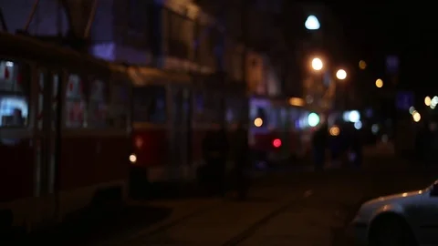 Lens blur. tram station. Stock Footage