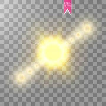Lens flare effect isolated on transparent background. Golden glow flashlight Stock Illustration