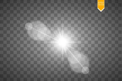 Lens flare effect isolated on transparent background. Golden glow flashlight Stock Illustration