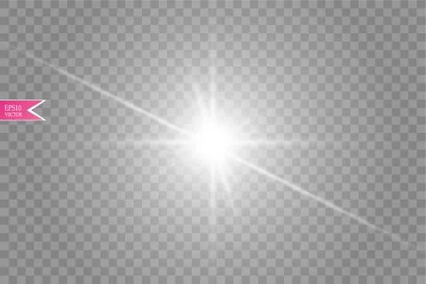 Lens flare effect isolated on transparent background. Golden glow flashlight Stock Illustration