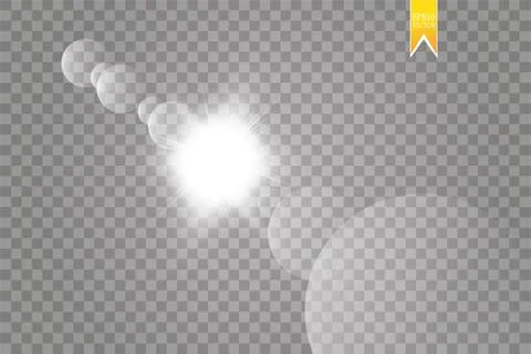 Lens flare effect isolated on transparent background. Glow flashlight Stock Illustration