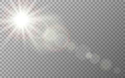 Lens flare effect. Sun glare on transparent backdrop. Light rings and color Stock-Illustration