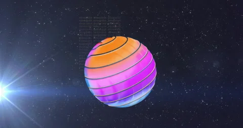 Lens flare lighting sphere rotating clockwise against starfield showcasing hues Stock Footage 315716922