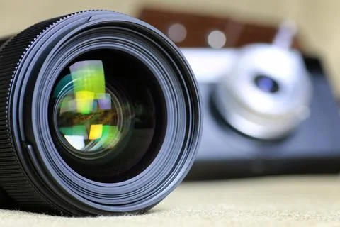 Lens flare retro camera Stock Photos