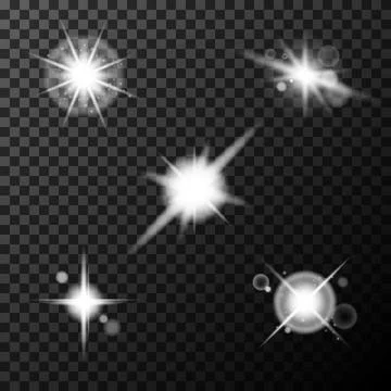 Lens flares set. Flash with rays or bokeh. Glow flare light effect. Illustrazione stock