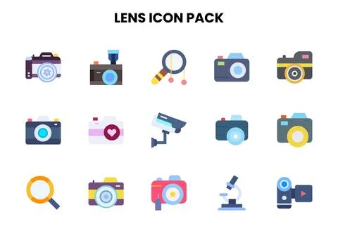 Lens Flat Collection Icons Pack Stock Illustration