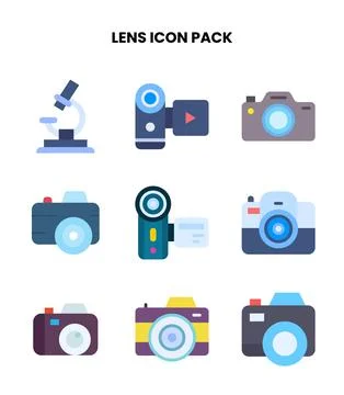 Lens Flat Collection Icons Pack Stock Illustration