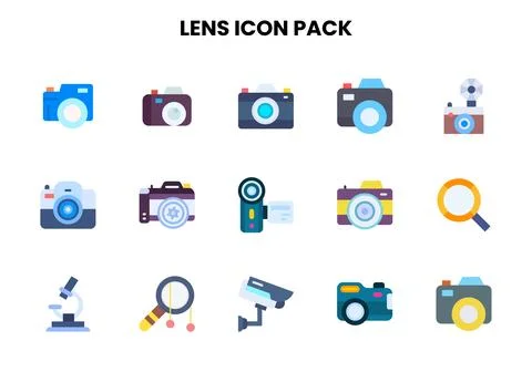 Lens Flat Set Icons Pack Stock Illustration