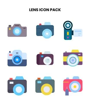 Lens Flat Set Icons Pack Stock Illustration