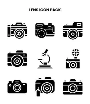 Lens Glyph Bundle Icons Pack Stock Illustration