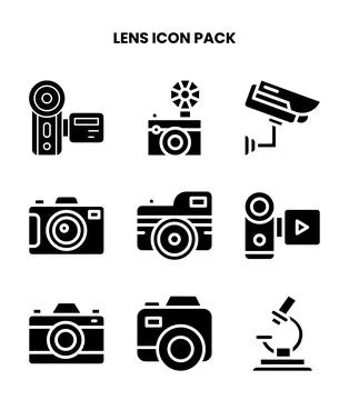 Lens Glyph Bundle Icons Pack Stock Illustration