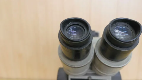 Lens Of Laboratory Microscope. Camera Slider Movement Stock Footage 122247967