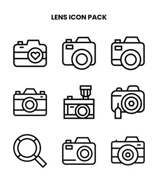 Lens Line Bundle Icons Pack Stock Illustration