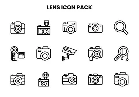 Lens Line Set Icons Pack Stock Illustration