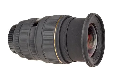The lens of modern digital camera, side view. Stock Photos